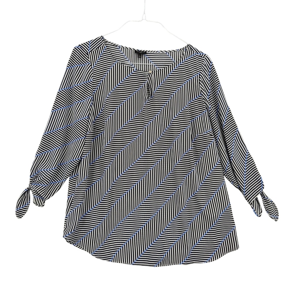 Talbots Women Preppy Nautical Stripe Blouse Size X US XL Black White Blue Career - Picture 1 of 16